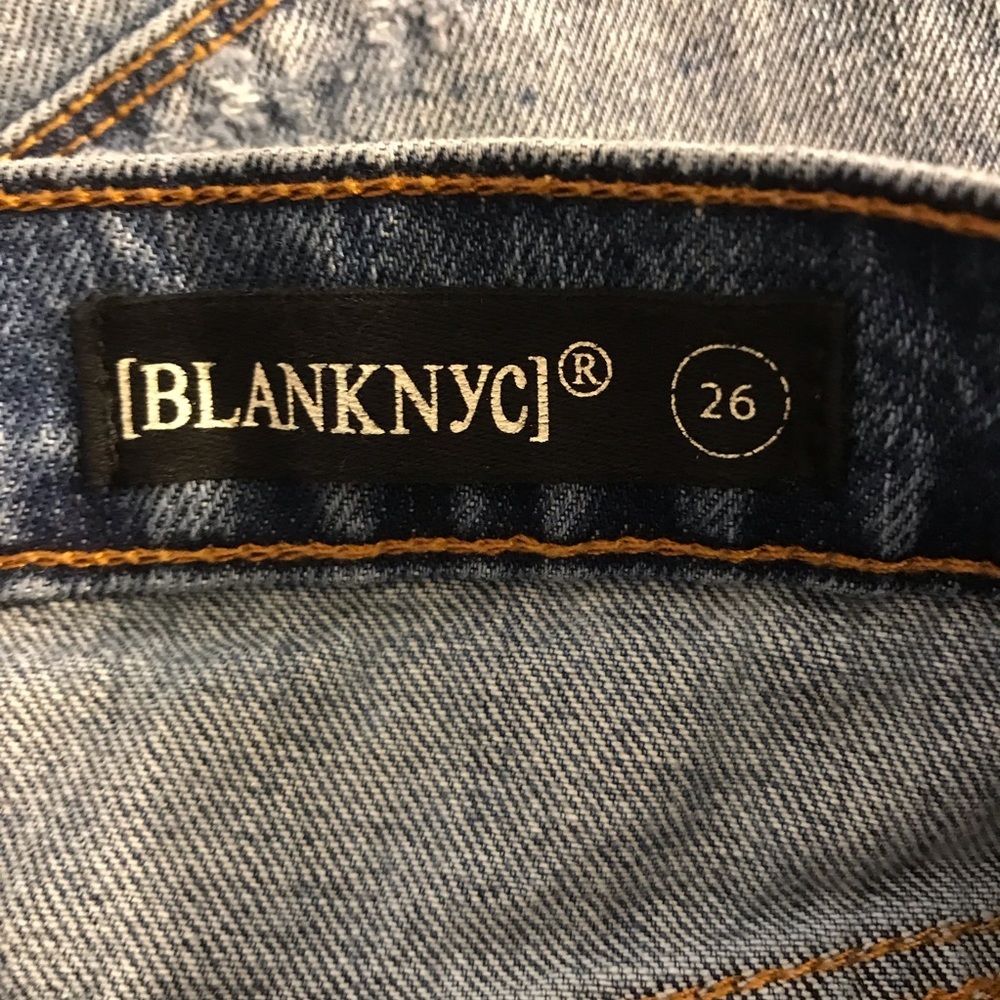 BLANK NYC Blue Denim Distressed Raw Hem Mini Skirt - Picture 6 of 7